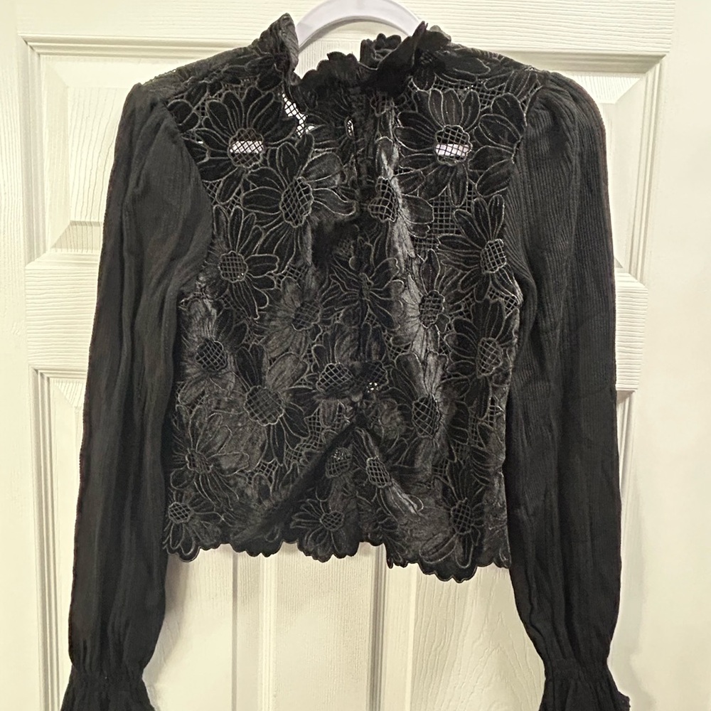 Sandro Black Floral Lace Blouse